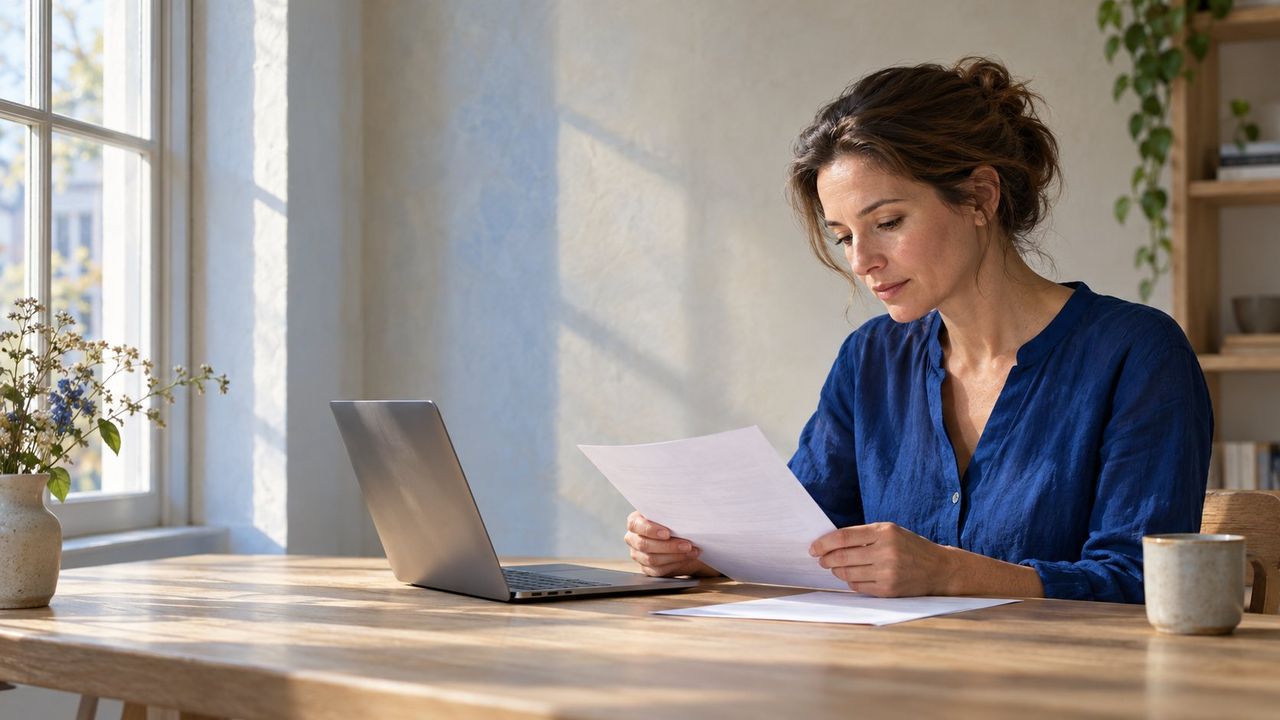 Een vrouw leest aandachtig een document in zijlicht