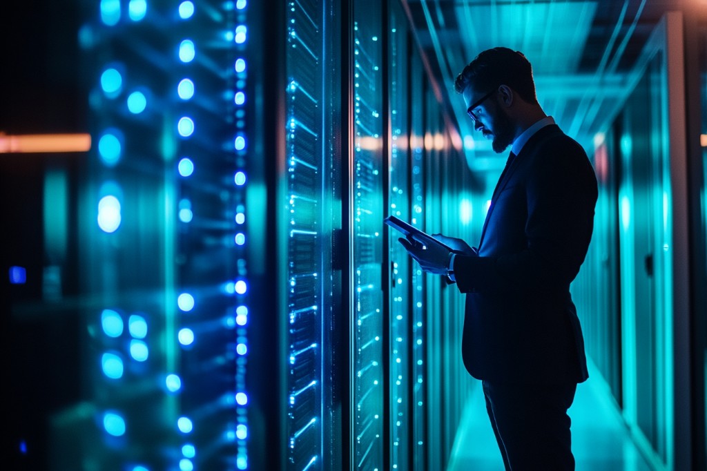 IT-professional inspecteert serverinfrastructuur